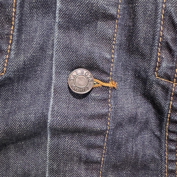 Talbots Big Patch Jean Jacket Women Sz Petite Large LP Dark Blue Denim Stretch - Picture 3 of 16
